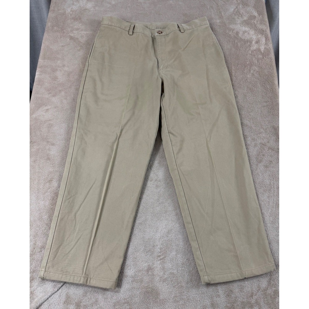 LL Bean Natural Fit Flannel Lined Pants Mens 34x30 Khaki Plaid Chinos Cotton EUC